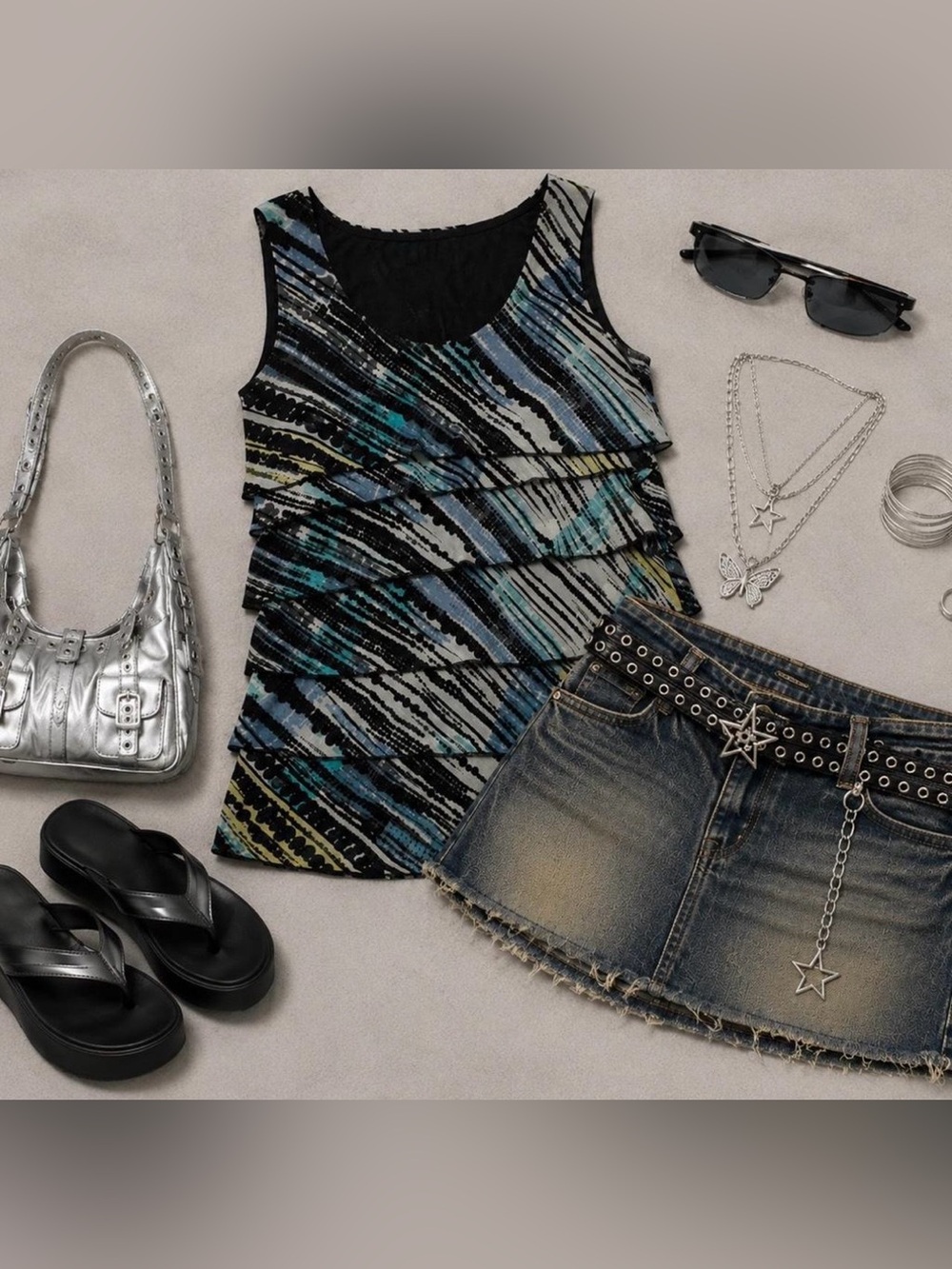 Y2K Grunge Mesh Ruffle Top Fairy Grunge Abstract Sheer Layered 2000s Emo Scene